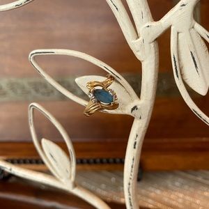 Vintage Marquise Shaped Aquamarine Ring with Diamonds 14 K